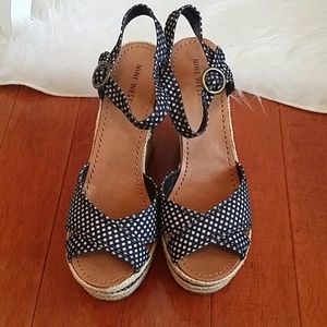 Nine West Black and White polka dots wedge sandals
